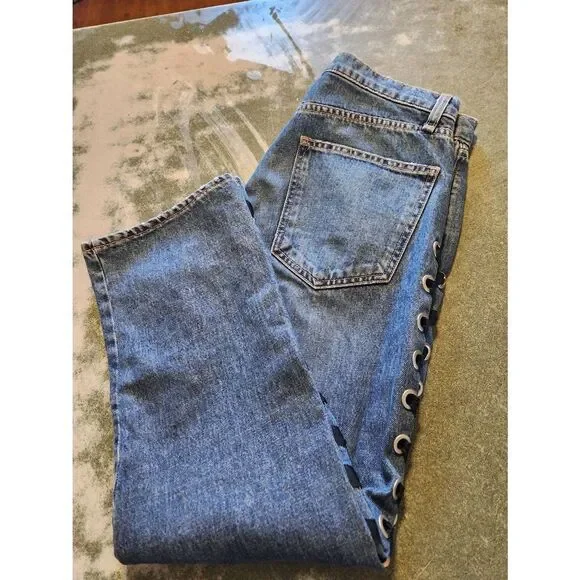 Veronica Beard Straight Leg INES Girlfriend Jeans W/Lace-up sz 28